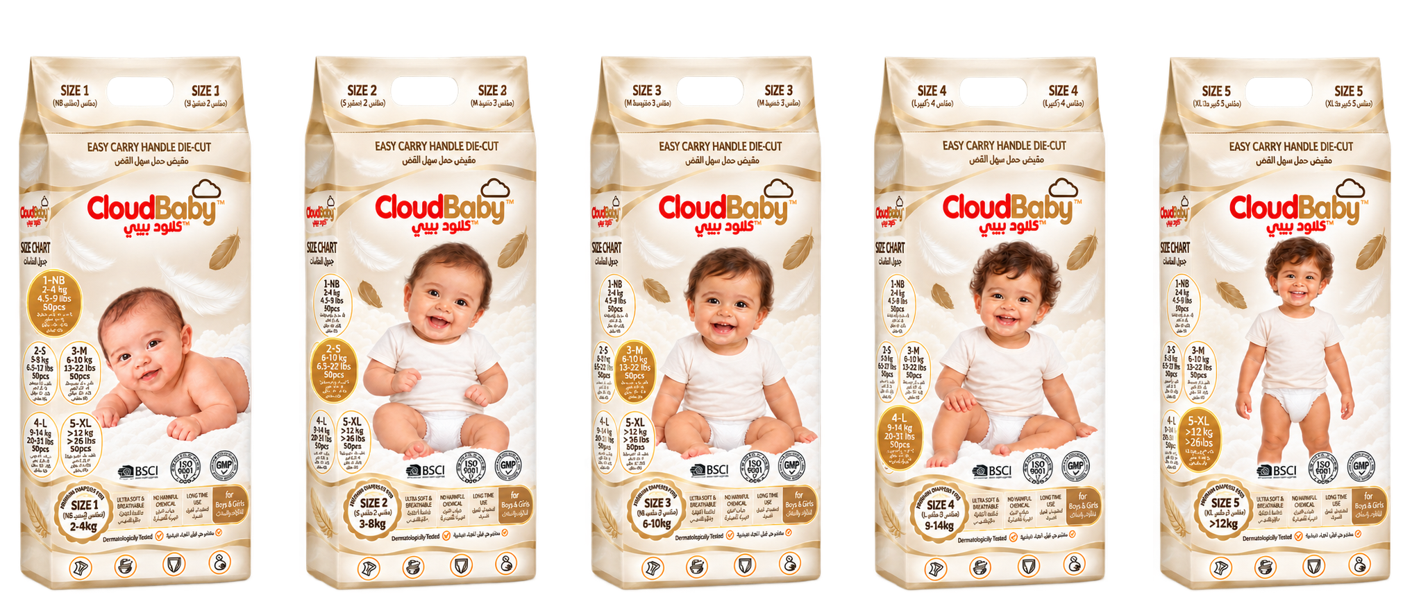 CloudBaby diaper sizes 1 through 5